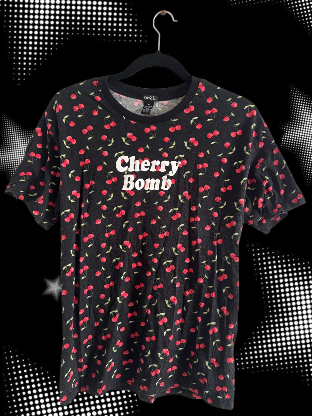 Rue21 Black Tee with Red Cherry Print - Cherry Bomb Graphic